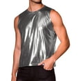 thumbnail image 1 of Camisetas sin mangas metálicas INSPIRE CHIC para hombres, camiseta holográfica, chaleco brillante para fiesta disco, 2XL gris plateado, 1 of 6