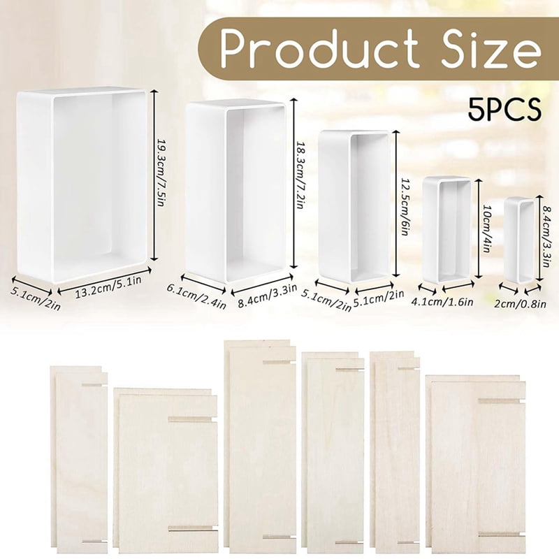 5 Pcs Silicone Resin Molds Set with Wooden Support, Large Rectangle Epoxy Casting Molds for DIY Decor