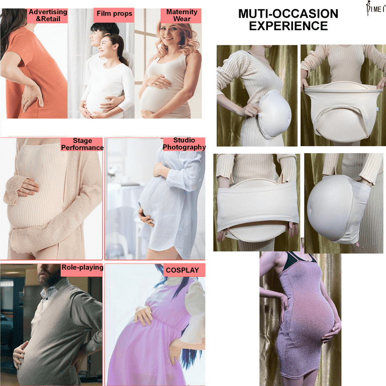 BIMEI Fake Pregnancy Sponge Belly with Seamless Waistband for Movie TV  Series Props Spoof Costume Cosplay Actor Performance Women's Novelty  Pregnant Belly Costume Accessory，Beige，L(8-10 months) 