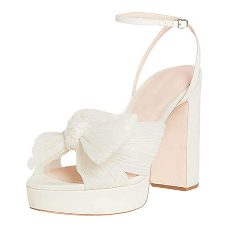 

Women s Fashion Waterproof Sandals Thick Heel Bow Silk Sandals Retro Buckle Shoes