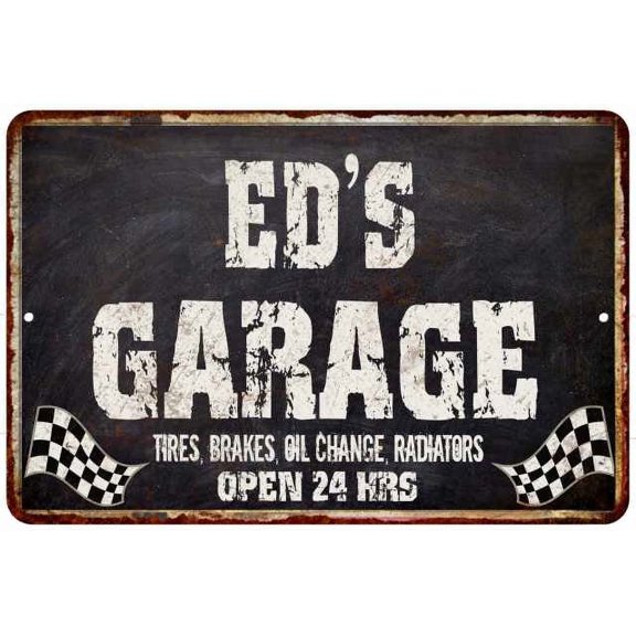 ED'S Garage Black Grunge Sign 8 x 12 High Gloss Metal 208120005003