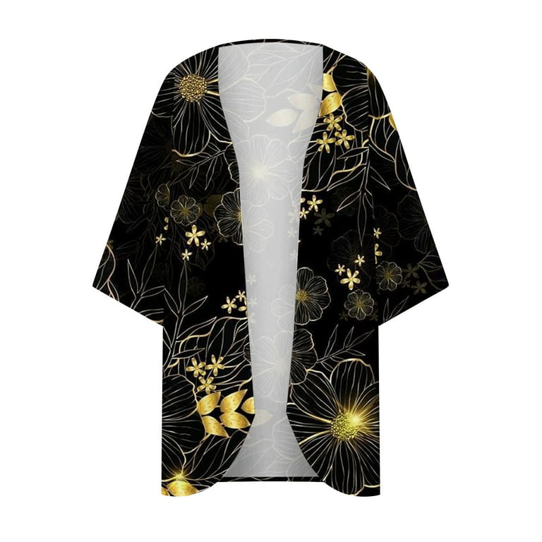 Gosuguu Clearance Kimono Cardigans Women Floral Print Lightweight Chiffon Kimono Cardigan Long Sleeve Loose Beach Wear Cover Up Blouse Top #Outlet