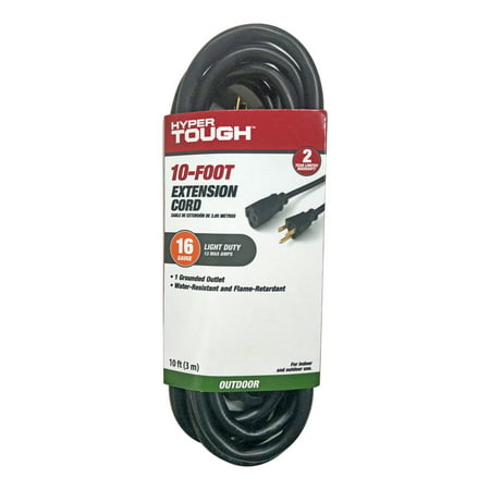 Hyper Tough 10 Foot 16/3 Extension Cord Black For Outdoor