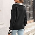 thumbnail image 4 of Suéter de punto holgado con puños a rayas, color negro, cuello vuelto, para mujer, estilo elegante de invierno, talla M, 4 of 6