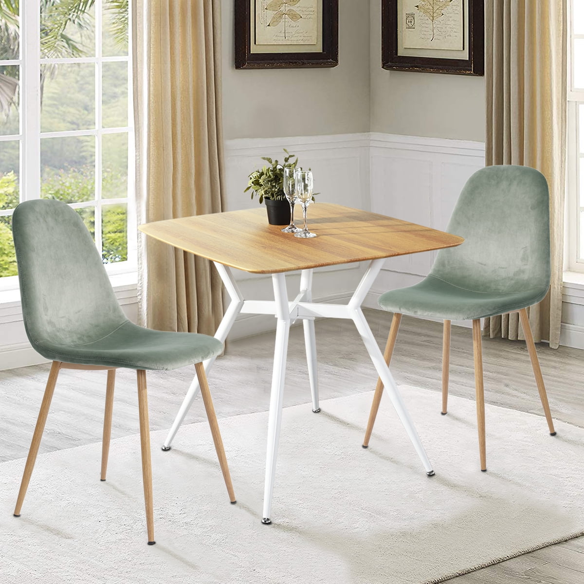 FurnitureR Mid-Century Modern Velvet Dining Chairs (Set of 2) - Walmart