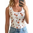 thumbnail image 3 of Women's Floral Print Tank Tops Square Neck Sleeveless Ribbed Basic Tight T Shirts White S, 3 of 8