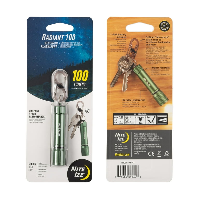 Nite Ize R100F-08-R7 Radiant 100 Keychain EDC Flashlight, Olive