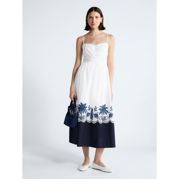Free Assembly Women's and Women's Plus Sleeveless Ruched Cotton Midi Dress, Sizes XS-4X
