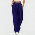 thumbnail image 2 of Qgtaibl Women's Drawstring Elastic Waist Wide Leg Pants Casual Loose Fit High Waisted Cotton Linen Trousers with Pockets Summer Lightweight Breathable Palazzo Pants Navy XXL, 2 of 7