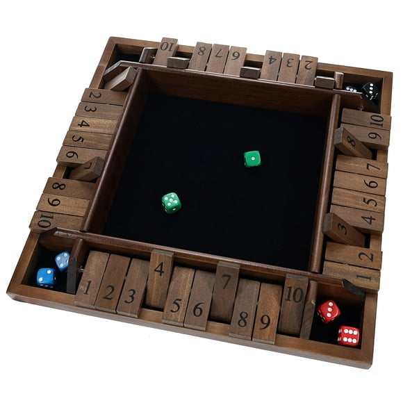 WE Games 4 Player Shut The Box Dice Game - Walnut Stained Wood - 14 In.