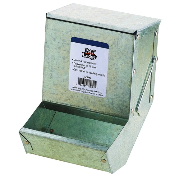 Pet Lodge® Steel Small Animal Feeder with Lid | Cage Rabbit Feeder | Holds Several Days Worth of Food | 5 Inch