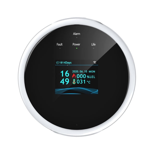Riwcyla Wifi and Fire LCD Display Wall Mounted APP Control Smart Natural Gas/ LPG Tester Methane Buzzler with Sound & Voice Prompt for Home Office