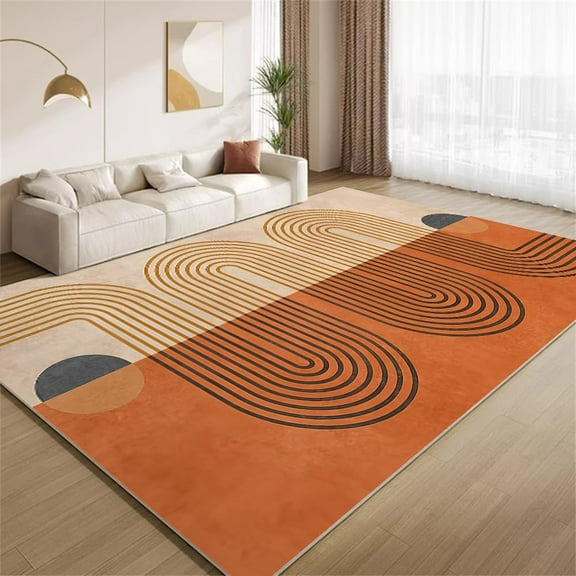Boho Orange Area Rugs 3x4 Rug Mid-Century Vintage Geometric Stripes Indoor Rugs Machine Washable Breathable Indoor Outdoor Carpet