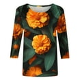 thumbnail image 5 of CYMMPU Fall Fashion Shirts 3/4 Sleeve Round Neck Spring Tops Floral Printed Blouses for Women Dressy Casual Loose Fit Tunic Tops Lightweight Basic T-Shirts Multicolor M, 5 of 5