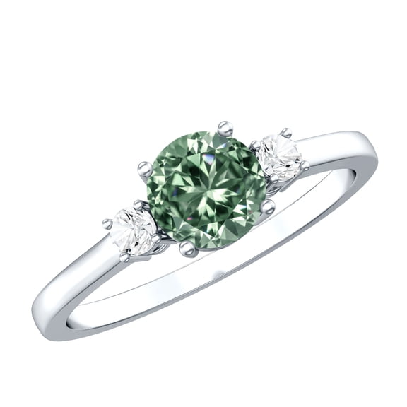 Rosec Jewels 1 Carat Lab Grown Green Diamond Engagement Ring (IGI Certified, VS1 Grade) - Green and White Diamond Ring, 925 Sterling Silver, US 4.00
