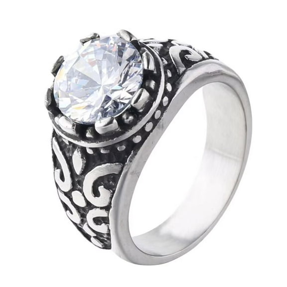 PAURO Unisex's Stainless Steel Simple Classic Elegant Novel Trend Personalized Gem Ring White Size 11