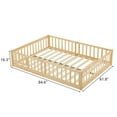 thumbnail image 2 of Zimtown Montessori Floor Bed Frame, Queen Size Kids Toddler Bed with Fence and Door, Wooden Platform Bed, Natural Color, 2 of 8