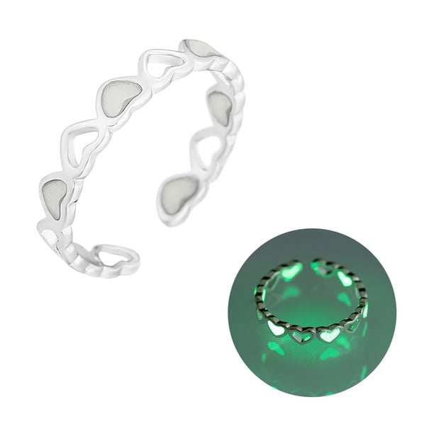 Joyería de plata fluorescente Anillo Anillo para Mujeres Corazón Anillo Abierto Anillos Ajustable Anillos de Corazón