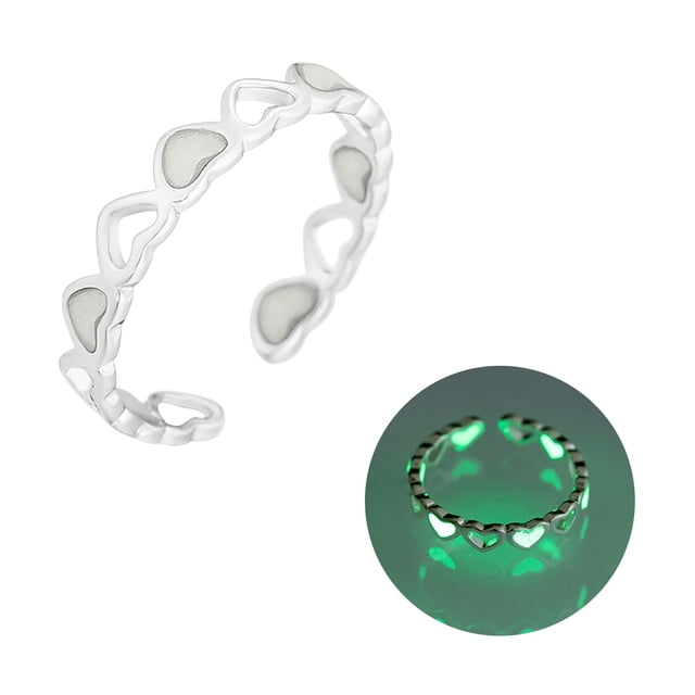 Joyería de plata fluorescente Anillo Anillo para Mujeres Corazón Anillo Abierto Anillos Ajustable Anillos de Corazón
