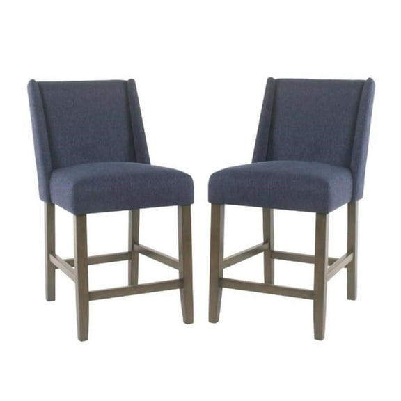 Home Square Dinah 40.75" Wood and Fabric Counter Stool in Indigo Blue - Set of 2