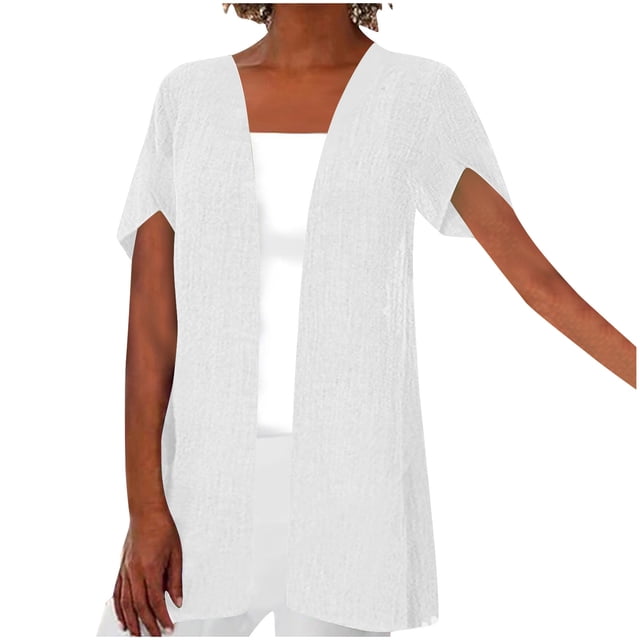 Yyuzo Open Front Cardigan for Women Lightweight Short Sleeve Tops Soft Comfy Cardigan 2025 Fall Clothes