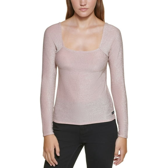 Calvin Klein Womens Square-Neck Shimmer Top