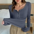 thumbnail image 3 of Womens Basic Henley Shirts, Long Sleeve Shirts for Women Fall Casual Ribbed Solid Color Button Up Scoop Neck Dressy Blouses S-XL, 3 of 4
