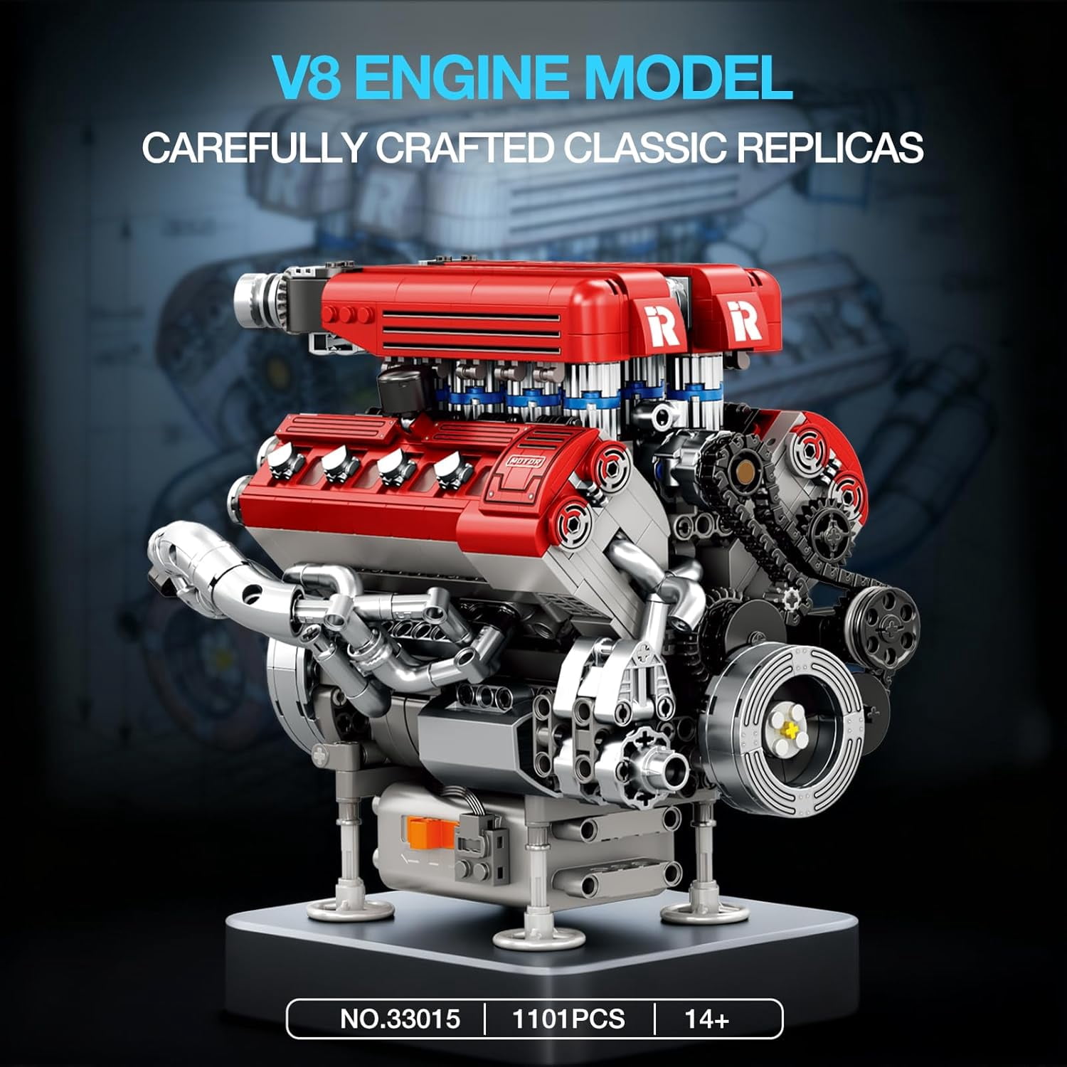 V8 Engine Building Set for Adults, 1101 PCS Mechanical Building Blocks with Realistic Engine Motor, Car Engine Engineering DIY Model Kit, STEM Educational Gift for Car Lovers & Collectors