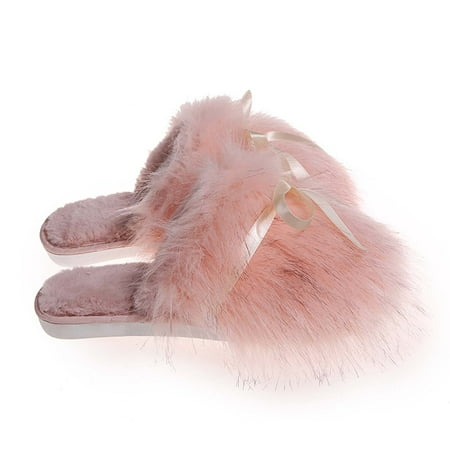 

Honeeladyy Slippers Women s Autumn And Winter Bow Knot Household Shoes Baotou Cotton Slippers Wear Half Shoes Pink Discount