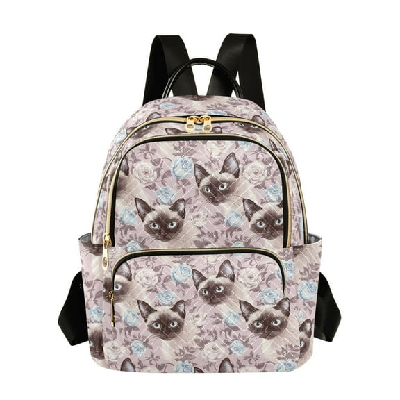 WOBOGO Rose Siamese Cat Backpack Durable Lightweight Shoulder Bag Built-in Laptop Sleeve and Multiple Utility Compartments