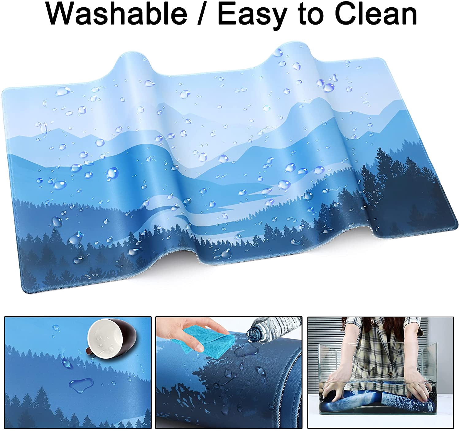 Desk Mat,Large Mouse Pad 35''×15.6'' XXL Extended Gaming Mouse Pad Mat with Non-Slip Base Stitched Eges Mousepad for Computer,Office,Keyboard and Laptop - Vector Mountain