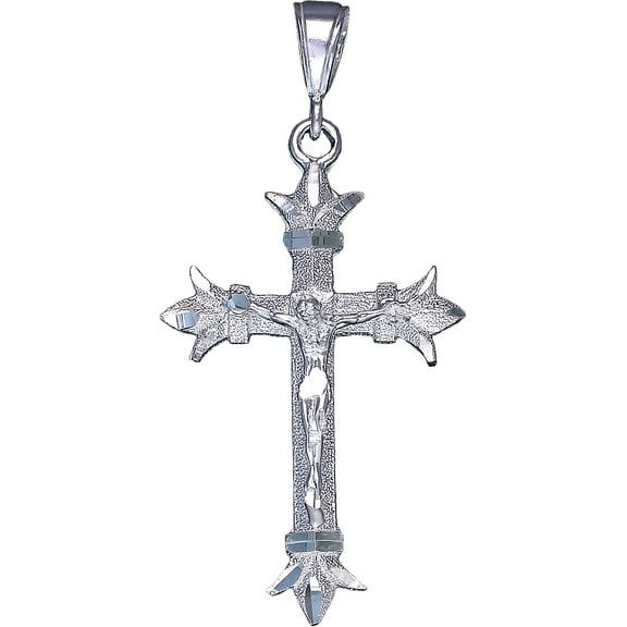 Sterling Silver Cross with Jesus Pendant Necklace Diamond Cut Finish and Chain