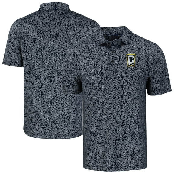 Men's-Cutter & Buck  Black Columbus Crew Pike Eco Pebble Print Stretch Recycled Polo