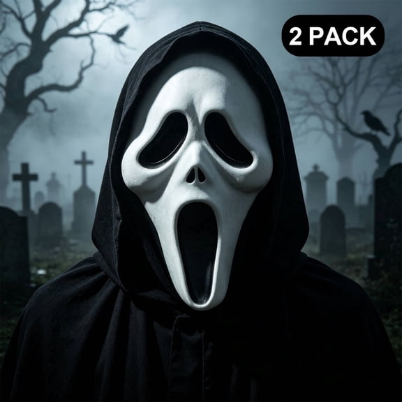 AGCAN 2 Pcs Halloween Mask, Scary Skull Mask for Adults, Full Head Ghostface Mask for Cosplay, Halloween, Masquerade Party