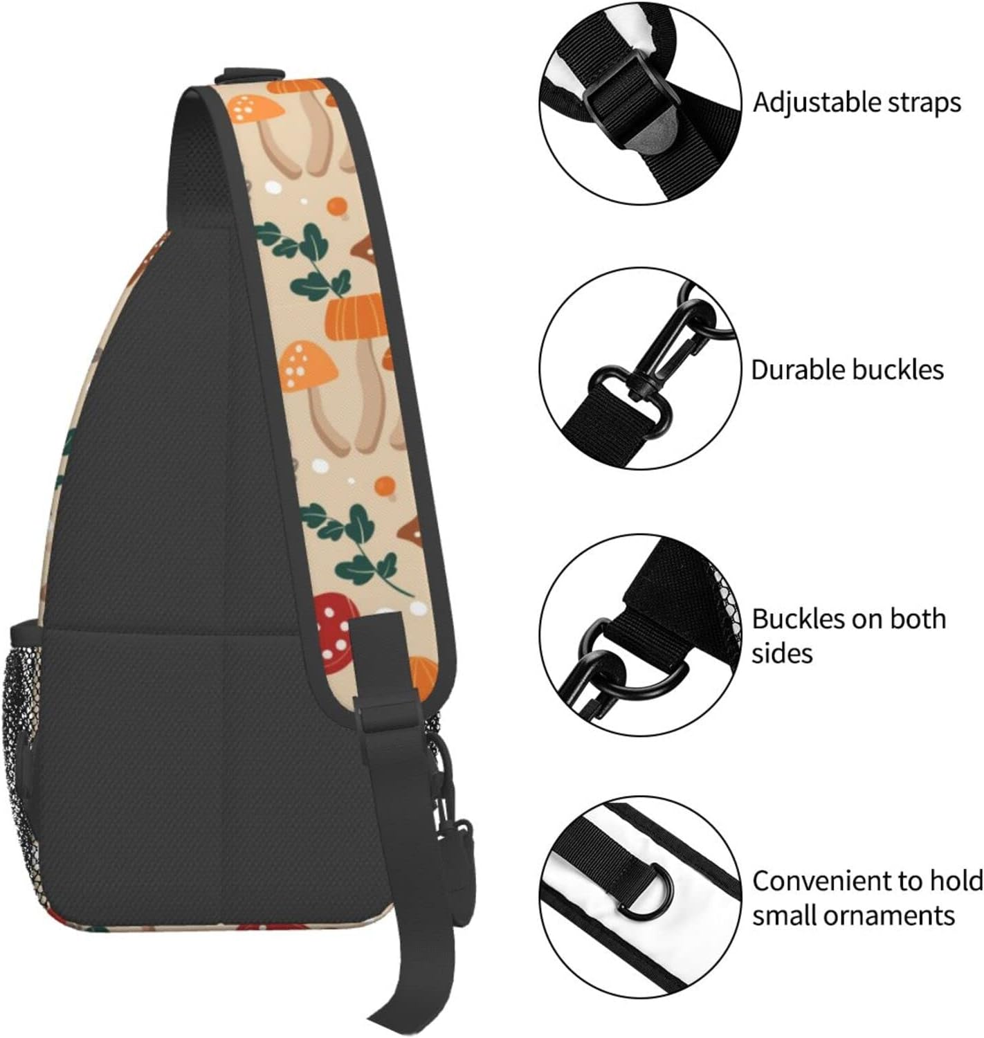 Cute Mushroom Sling Bag Crossbody Hiking Travel Chest Bags Backpack Shoulder Daypack for Women Men