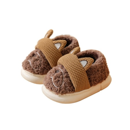 

Daeful Kids Fuzzy Slipper Bow Indoor Shoe Cartoon Animal Slippers Cute Non-slip House Shoes Walking Fluffy Slides Corgi Coffee 5C-6C