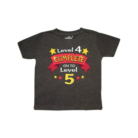 

Inktastic Level 4 Complete On to Level 5 5th birthday level up Gift Toddler Boy or Toddler Girl T-Shirt