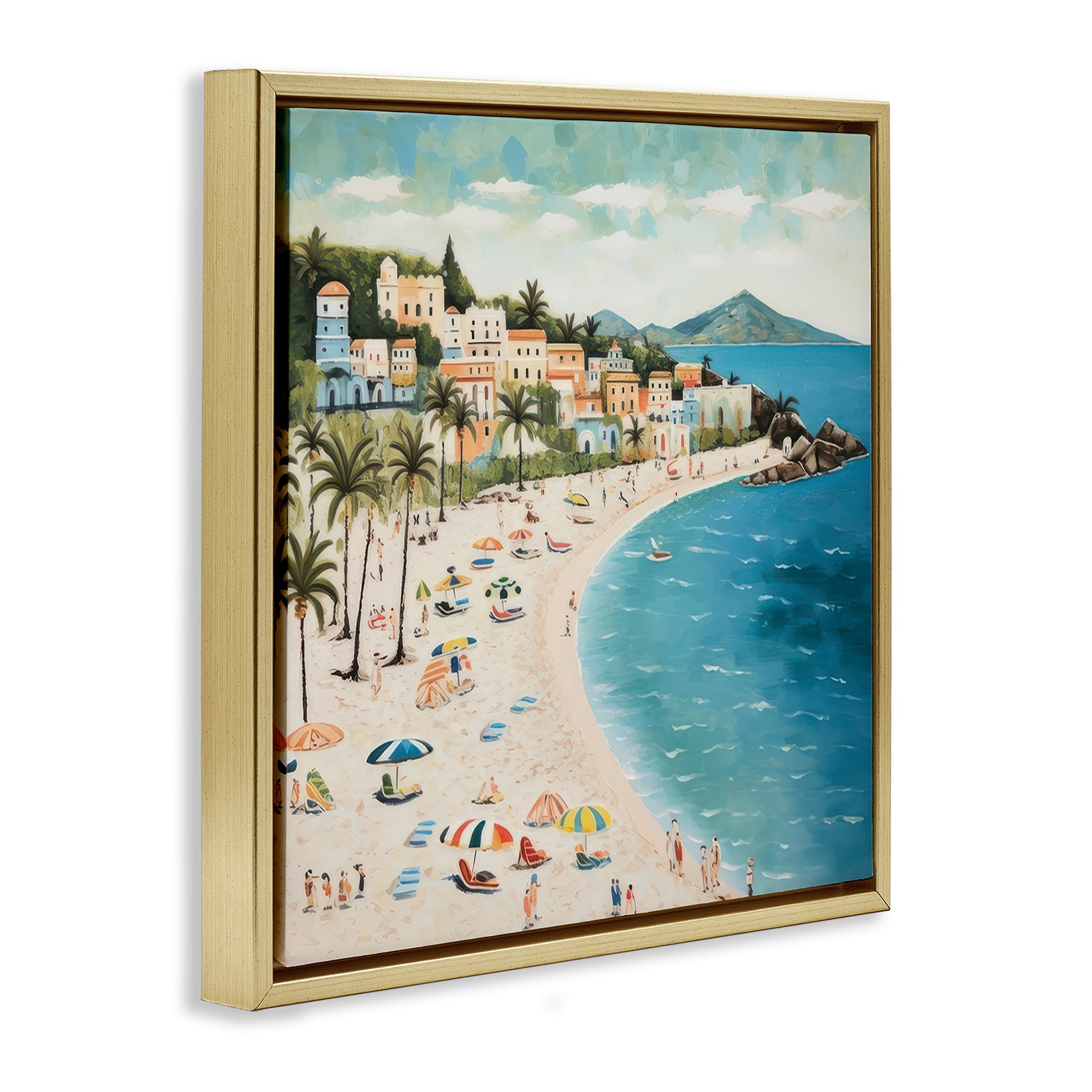 Stupell Industries Beach Water's Edge Nautical & Beach Painting Gold Floater Framed Canvas Art Print Wall Art, 18 x 18