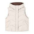 thumbnail image 5 of YOIAVAIOY Women's Hooded Quilted Puffer Vest Winter Warm Padded Gilet Jacket Zip Up Stand Collar Sleeveless Down Jackets with Pockets White XL, 5 of 7