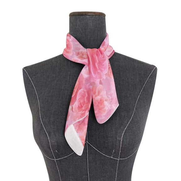 Square Scarf 24x24 Inch Pale Pink Roses Pattern Silky Satin Sun Protection Neck Scarf for Women Multi-Purpose Head Wrap Bandana for Hair Bag Decoration