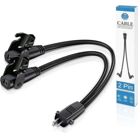 Sopito Recliner Power Y Splitter Cord, 2 Pin Electric Recliner Power Cord for Dual Motors, Replacement Part for Lazyboy, Limoss OKIN
