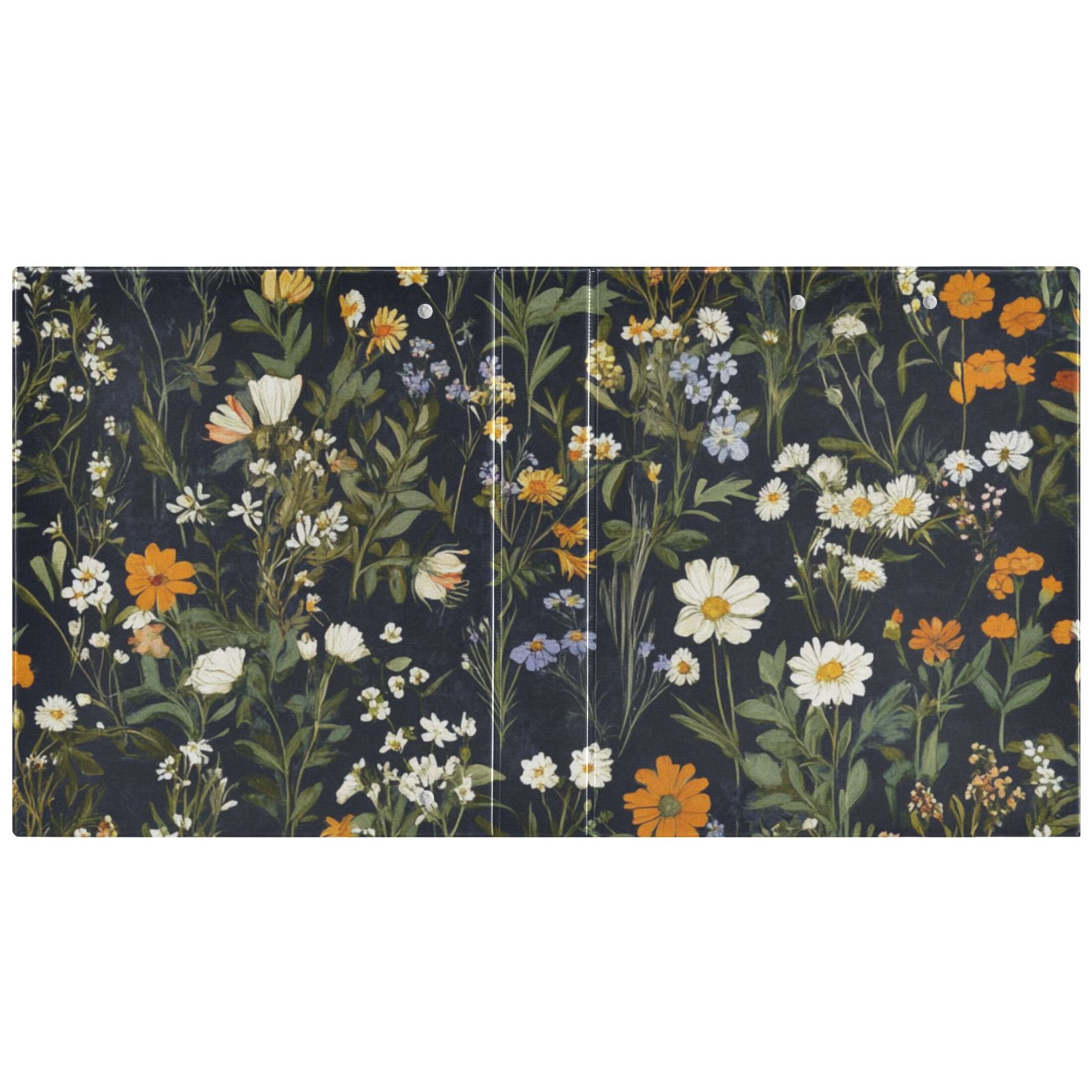 Wildflowers 3 Ring Binders 1.5 inch Hardcover File Folders with Interior Pockets A4 Size Organizer for School Office Hospital