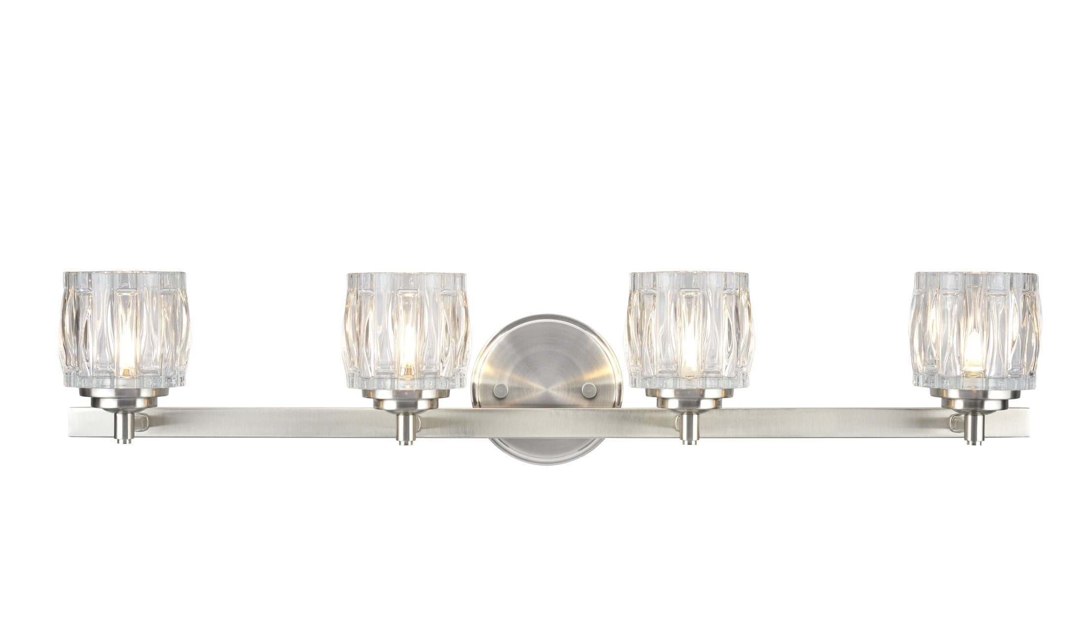 Aspen Creative 62112 Four Light Metal Bathroom Vanity Wall Fixture 30 3 4 Wide Transitional Design In Brushed Nickel With Clear Glass Shade