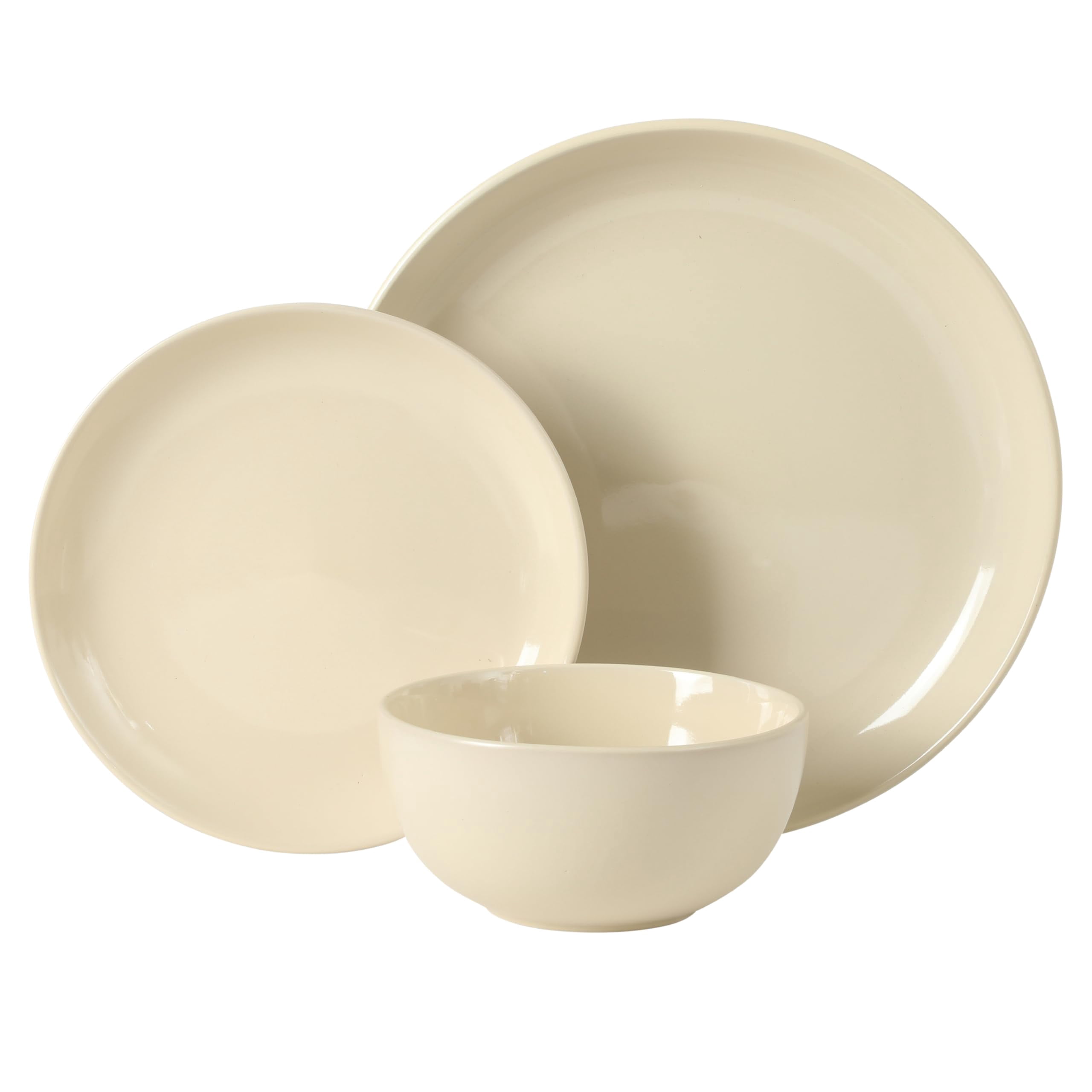 12-Piece Stoneware Dinnerware Set for 4, Cream Round Plates and Bowls, Modern Matte Finish, Microwave and Dishwasher Safe