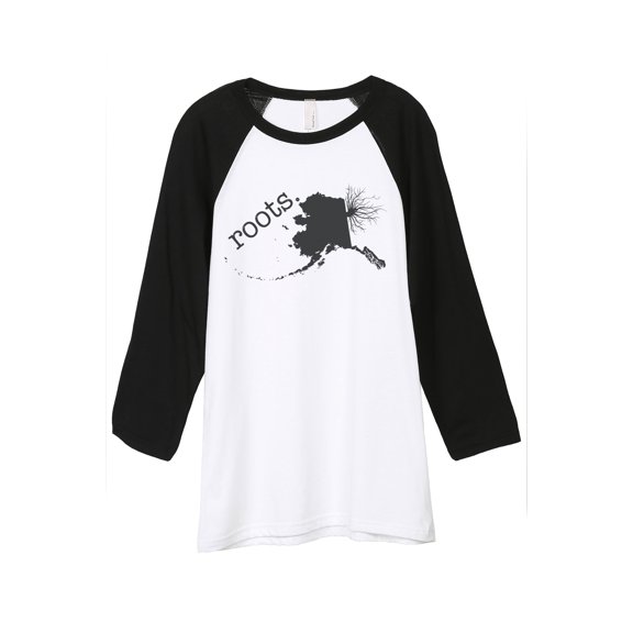 Thread Tank Home Roots State Alaska AK Unisex 3/4 Sleeves Baseball Raglan White Black Small
