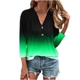 thumbnail image 2 of AOOCHASLIY Ladies' Clothes Clearances Womens 3/4 Sleeve V Neck Buttons Tee Gradient Color Blouse Loose Fit Tshirts Fall Tunic, 2 of 5