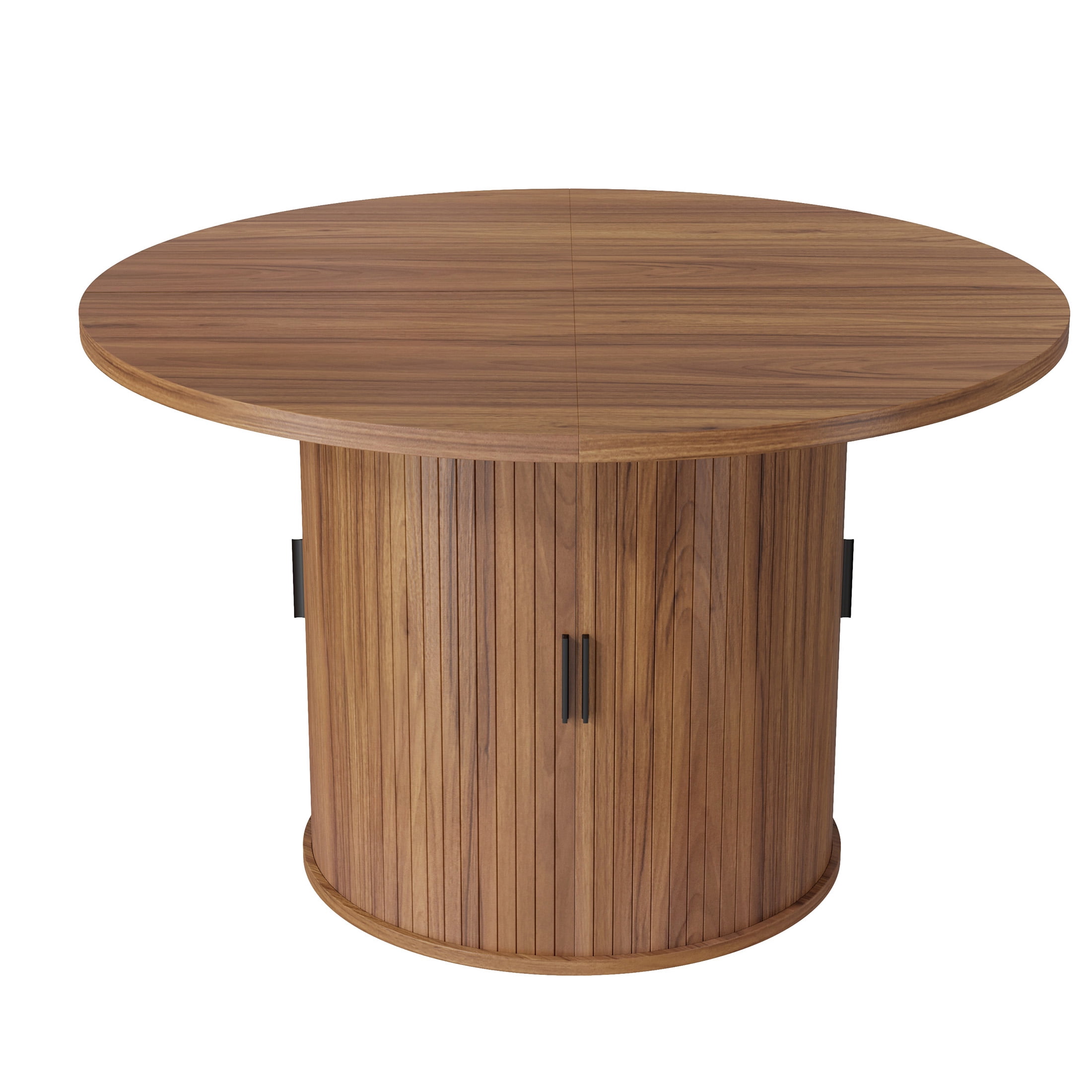 Hawsaiy 47" Round Dining Table for 4 with Sliding Door Storage Base, Waterproof Scratch-Resistant Wood Top, Modern Farmhouse Kitchen Dining Table, Walnut
