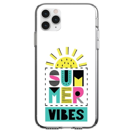 DistinctInk Clear Hybrid Case for Apple iPhone 12 (6.1 Screen) - Summer Vibes Teal yellow Pink - Shockproof Protection