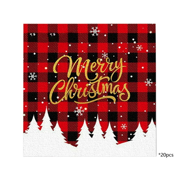 CuiLiyq Christmas Paper Napkins, 20 Pieces Merry Christmas Disposable Cocktail Paper Napkins, Red and Black Plaid Paper Napkins, for Dining Party Table Decoration (6.5 Inch)