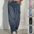 thumbnail image 2 of Ins Shiny Straight Jeans With Pockets Fashion Loose Wide-leg Pants For Women Street-style Trousers, 2 of 2